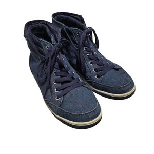 Ralph Lauren navy blue high top lace up gently used sneakers, size US 8